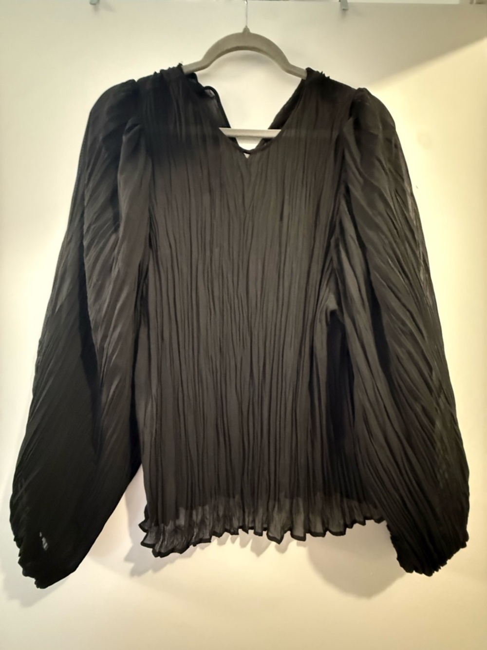 Zara Black Pleated Long-Sleeve Blouse